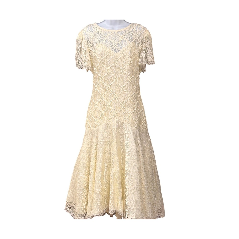 Vintage HW Collection Lace Dress Drop Waist Coquette Romantic Victorian Ethereal